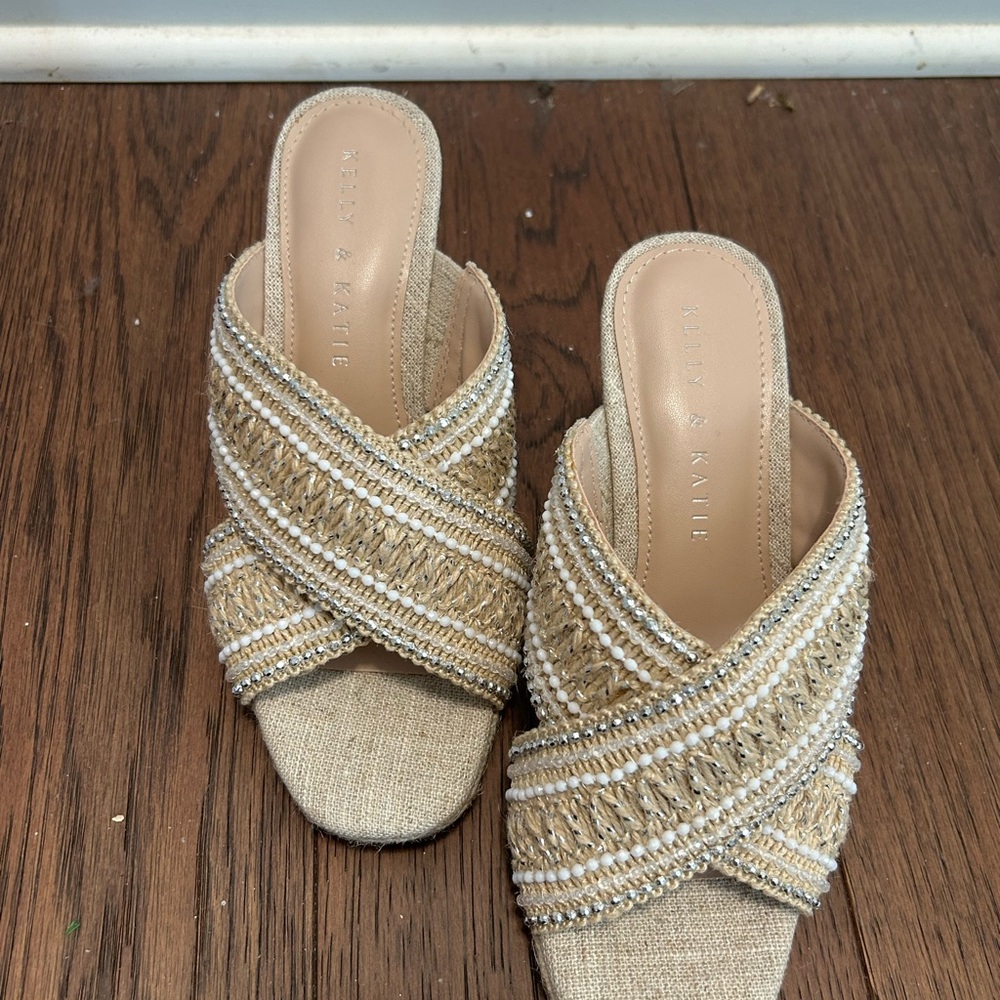 Kelly & Katie Beaded Beige Wedges